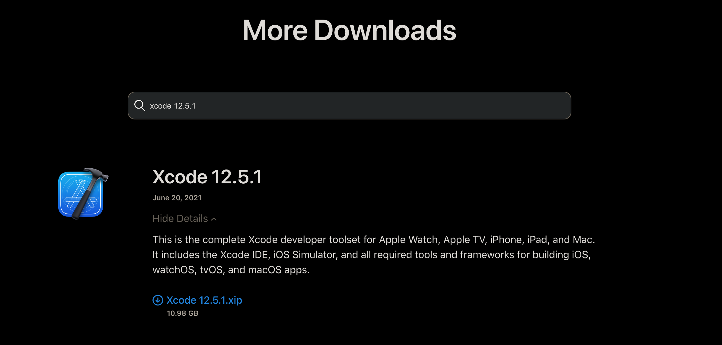Download version 12.5.1 of Xcode
