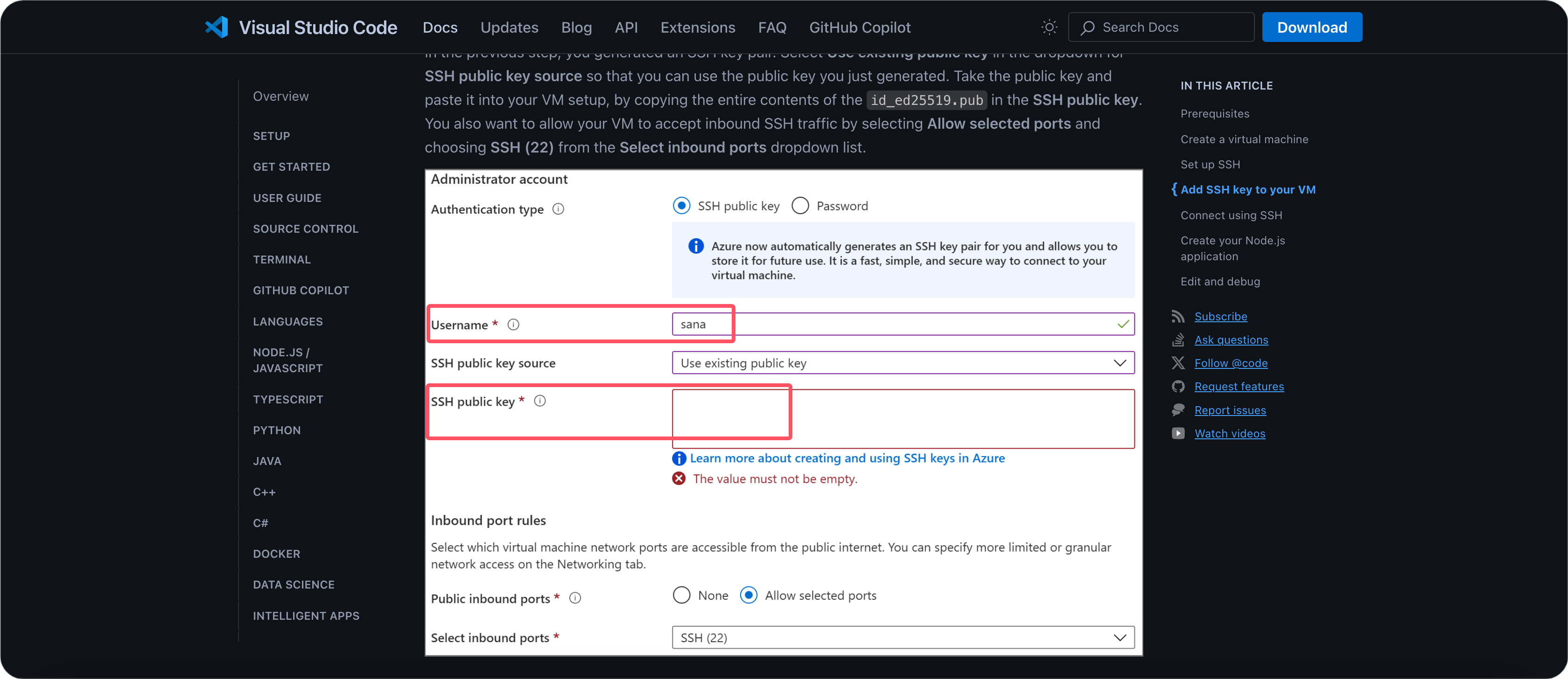 Add key in cloud console
