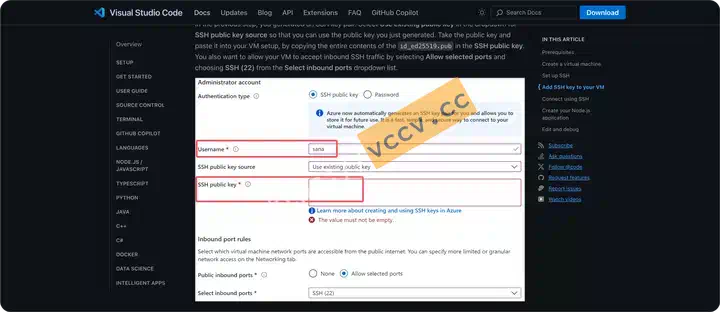 Add key in cloud console